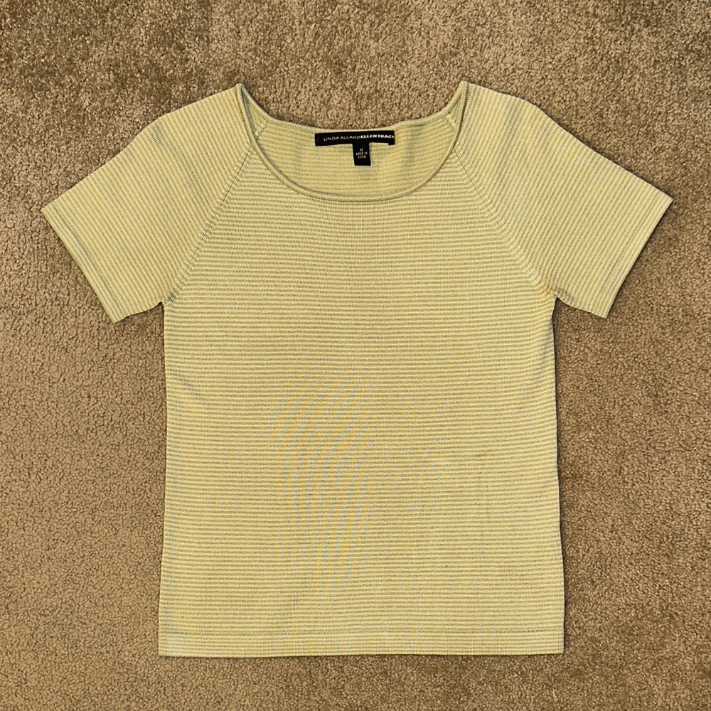 Linda Allard Ellen Tracy  Green Striped Women's Tee